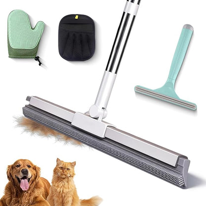 4 in 1 Carpet Rake for Pet Hair Removal with Adjustable Handle, Long Handle Dog and Cat Pet Hair Rake Set of 4, Rug Rake for Carpets, Pet Hair Broom for Carpets, Rugs, Mats, Couch, Car