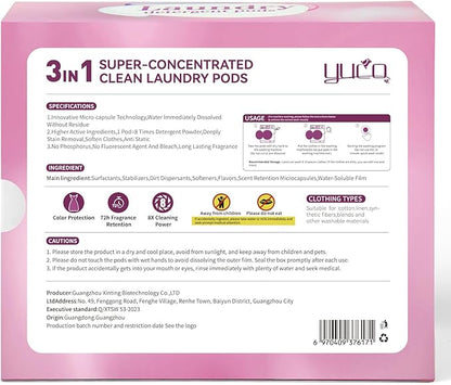 YUCO Pods Laundry Detergent Hypoallergenic, 3IN1 Super Cleaning Power, Microcapsule Fragrance Retention Technology (Floral Scent,1 Box of 32 Pod,Net 15g/pod,Net 480g)