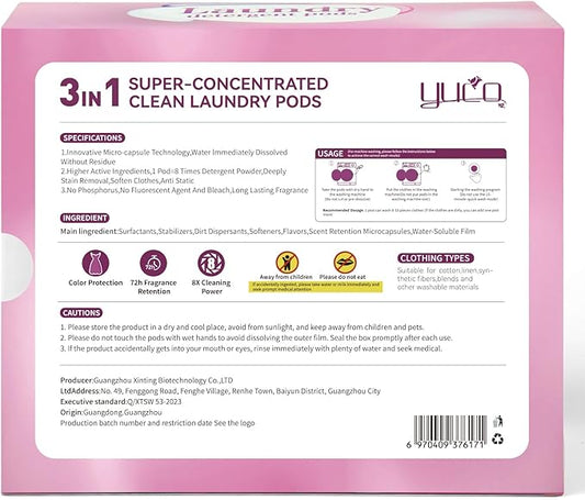 YUCO Pods Laundry Detergent Hypoallergenic, 3IN1 Super Cleaning Power, Microcapsule Fragrance Retention Technology (Floral Scent,1 Box of 32 Pod,Net 15g/pod,Net 480g)