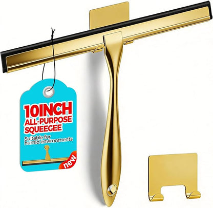 9.8-Inch Golden All-Purpose Shower Squeegee for Shower Doors, Tile Shower Walls, Bathroom, Window, Glass and Car Windshield, Mirrors and Kitchen-Stainless Steel