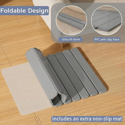 Foldable Stone Bath Mat, Quick Dry Stone Drying Mats for Bathroom, Super Absorbent Bath Mat, Non Slip, Large Diatomaceous Earth Dish Drying Mats for Kitchen Counter 23.5 x 15.4in, Dark Gray