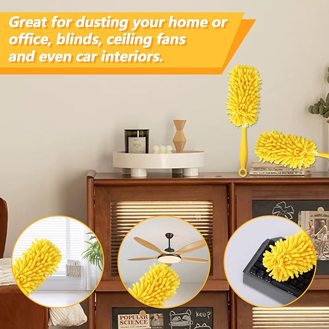 Reusable Duster Refill Compatible with Swiffer Hand Duster - 360 Heavy Duty Dusters Refills - Microfiber Ceiling Fan Duster for Swiffer Dusters Extended Handle, 4 Pack(Handle is Not Included)