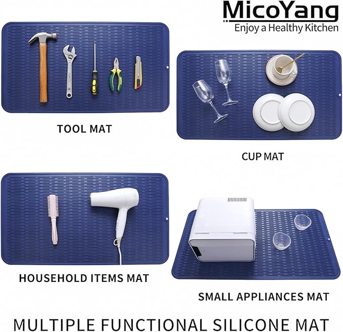 MicoYang Silicone Dish Drying Mat for Multiple Usage,Easy clean,Eco-friendly,Heat-resistant Silicone Mat for Kitchen Counter or Sink,Refrigerator or Drawer Liner Navy Blue 4XL 32 inches x 18 inches