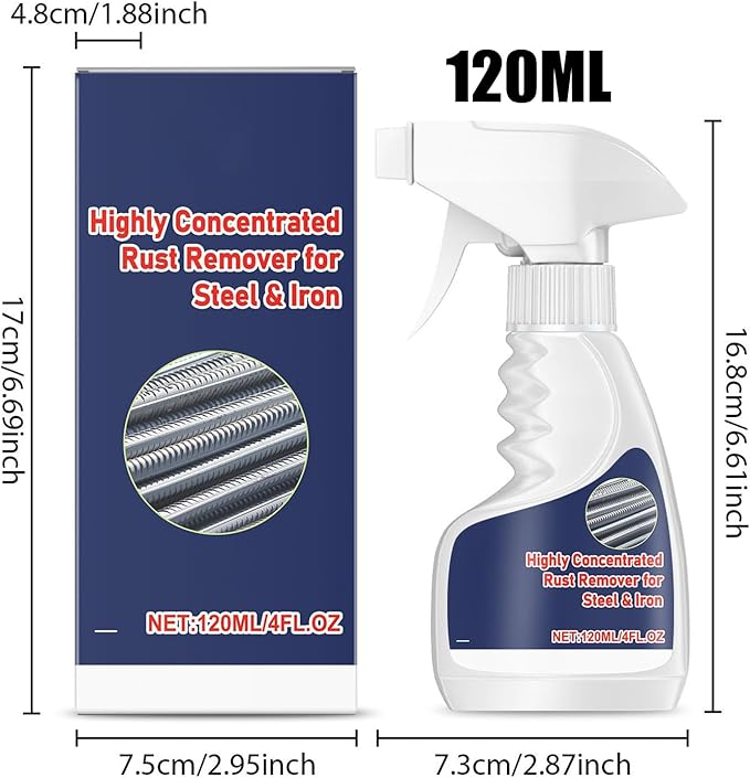 Industrial Rust Remover, Concentrated Metal Cleaner, 120ml Dissolver Spray with Fast Action, Repair Solution with Deep Penetration, Metal Spray for Garage Workshop Automotive