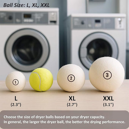Wool Dryer Balls Laundry, XXL(3.1") 6 Pack, Premium Fabric Softener Ball, Reusable, Anti Static, Chemical Free Natural Wool Balls for Dryer, Laundry Dryer Balls – 100% New Zealand Wool