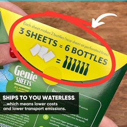 Genie Sheets All Purpose Cleaner | Concentrate Makes 6 24oz Refills | Professional-Strength | Just Add Water | Sustainable Eco-Friendly Plant-Based Solution | 6 Sheets