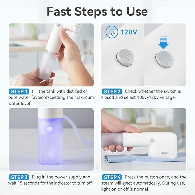 olayks Handheld Steamer for Clothes,Fashion Portable Handheld Garment Steamer, 15S Heat Up, Travel Mini Steamer ＆ Iron 2 In 1, 1.1lbs, Fabric Wrinkle Remover for Home Travel, White,120V