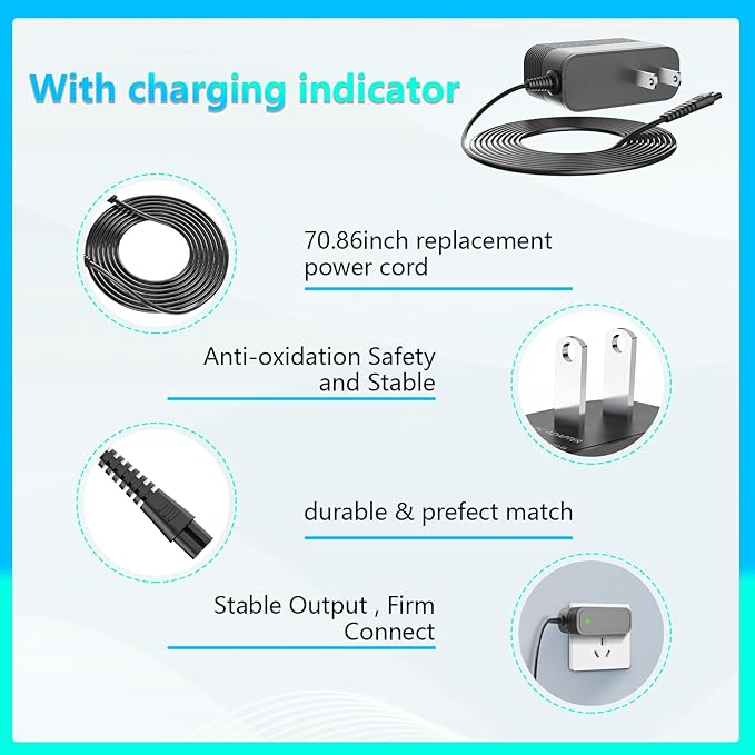 9V Charger for Electric Spin Scrubber Compatible with Homitt，LABIGO， kHelfer Electric Spin Scrubber Adapter Power Cord