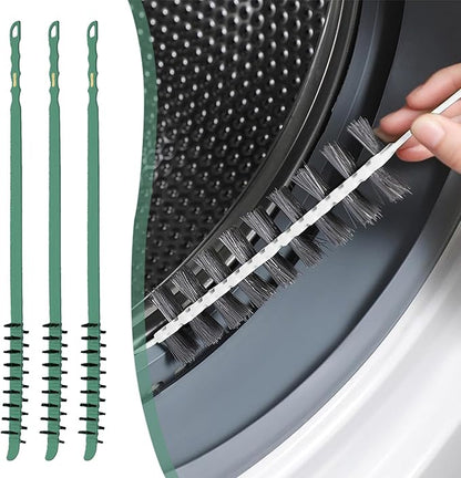 3 Pack Washing Machine Cleaning Brush, Crevice Brush & Drum Washing Machine Cleaner - Long Coil Brushes with Stiff Bristles (3Pcs Green)