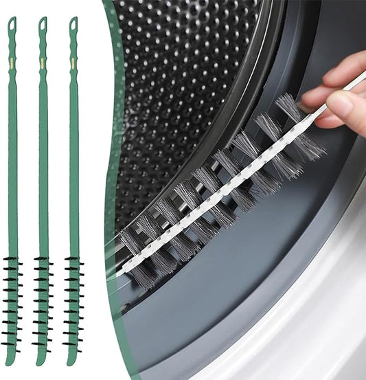 3 Pack Washing Machine Cleaning Brush, Crevice Brush & Drum Washing Machine Cleaner - Long Coil Brushes with Stiff Bristles (3Pcs Green)