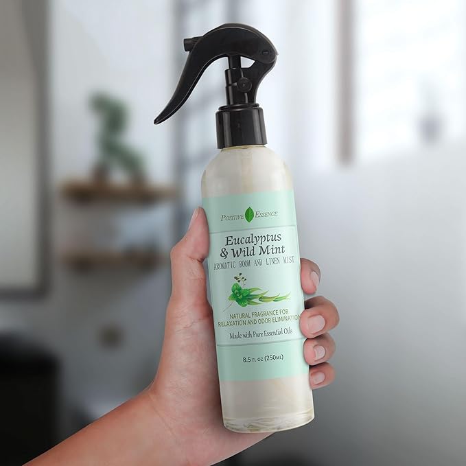 Eucalyptus & Wild Mint Room and Linen Spray, Natural Aromatic Mist Made with Pure Eucalyptus & Wild Mint Essential Oils, Refreshing Air Freshener Odor Eliminator Positive Essence (8.5 fl oz)