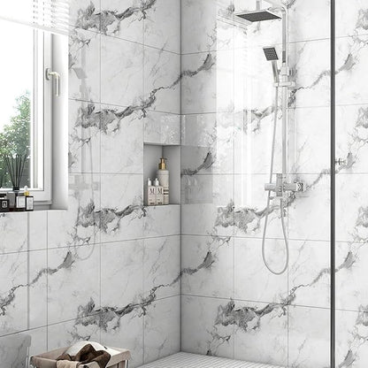 Chejiaye 22pcs Marble Peel and Stick Backsplash Waterproof Washroom Wall Panels, Peel and Stick Tile, PVC Foam Wall Panels for Kitchen,Bathroom,Living Room,White and Grey(Not Real Tile,11.8" x 11.8")