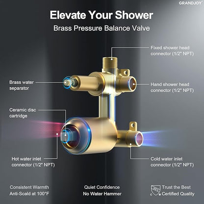 2-Spray Pattern 6 in.Square Shower head with Single Handle Shower Handheld Faucet 2.5 GPM in Brushed Gold