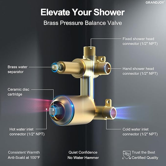 2-Spray Pattern 6 in.Square Shower head with Single Handle Shower Handheld Faucet 2.5 GPM in Brushed Gold