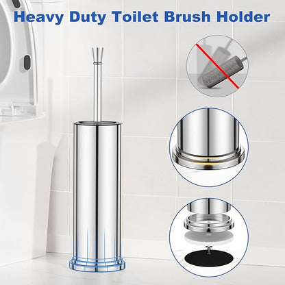 Toilet Brush and Holder Set：304 Stainless Steel Heavy Duty Toilet Bowl Brush，Removable Inner Bowl and Splash Protection，Bathroom Toilet Brush-Dense Bristles for Through Cleaning