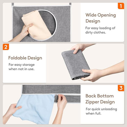 Lifewit 1 Pack Over Door Laundry Hamper, Large Collapsible Hanging Laundry Hamper, Hanging Laundry Basket Bag for Bathroom Bedroom Dirty Clothes Storage Organizer, Light Gray