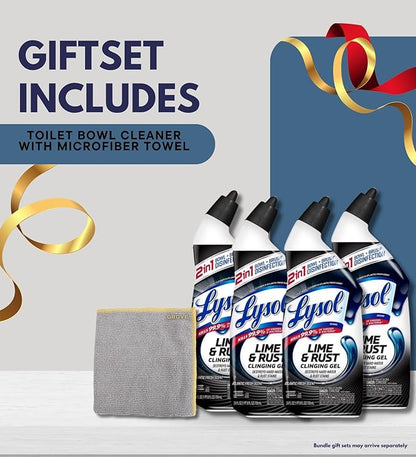 Toilet Bowl Cleaner with Lime and Rust Remover 24 oz Bundle with Microfiber Cloth - Powerful Gel for Hard Water Stains, Lime Deposits, and Everyday Dirt - Targets Hard-to-Reach Areas - (5 Items)