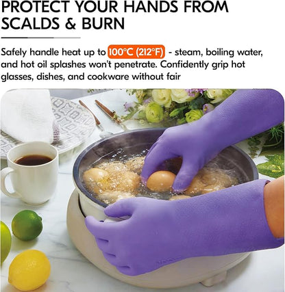 Vgo... Household Cleaning Gloves,Double-layer,Lined Dishwashing Gloves,Long Sleeves for Kitchen,Bathroom Cleaning(TP1117)