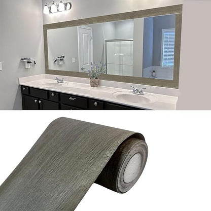 Teemall 10M Wood Grain Removable PVC Waterproof Border Wall Decor Self Adhesive Kitchen Bathroom Tiles Sticker Wallpaper Mirror Frame Sticker (Gray)