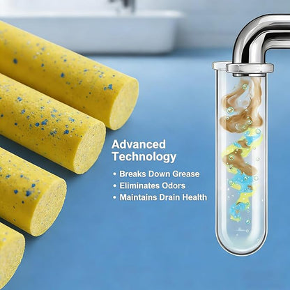 Drain Cleaner and Deodorizer Sticks, 24 Pcs Enzyme Drain Sticks - Natural Clog Remover & Odor Eliminator, Prevent Clogged Drains Year-Round in Kitchen, Bathroom, Shower & Toilet