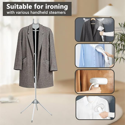 Foldable Clothes Steamer Stand with Adjustable Height–Universal Garment Steamer Rack Compatible with Most Steamers, Portable Hanging Metal Clothes Stand for Graduation Cap Clothing