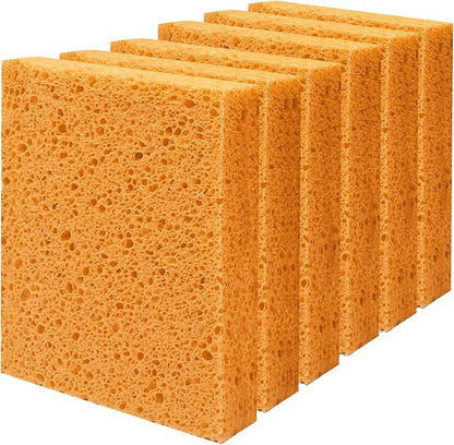 Cellulose Sponges, Large Size 4" x 6" x 1" - Heavy Duty Scrub Kitchen Sponge, Clean Tough Messes Without Scratching Kitchen Cleaning Pads, Pop Up Eco DIY (6 Pack), Yellow