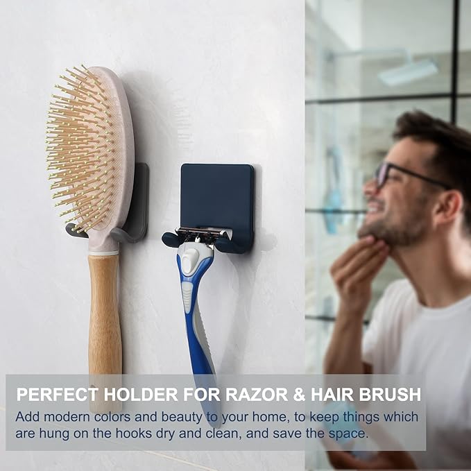 VANZAVANZU Razor Shaver Holder for Shower Wall Adhesive Hooks for Hanging, Bathroom Silicone Waterproof Decorative Shower Hooks Hair Brush Holder for Towel (4 Pack-Grey)