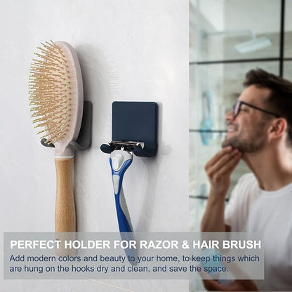 VANZAVANZU Razor Shaver Holder for Shower Wall Adhesive Hooks for Hanging, Bathroom Silicone Waterproof Decorative Shower Hooks Hair Brush Holder for Towel (4 Pack-Grey)