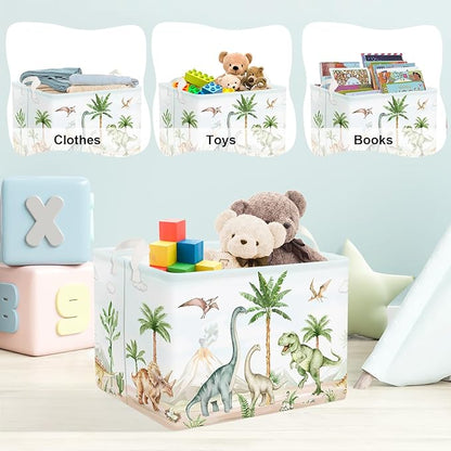 Clastyle Large Dinosaur Kid Storage Basket Baby Laundry Hamper Palm Tree Boy Gift Toy Box Collapsible Clothes Organizer Nursery Bin for Bedroom, Volcano, 40 * 30 * 30 cm