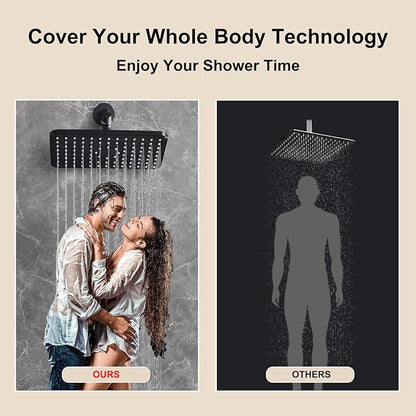 12 Inch Rain Shower Head High Pressure Dual Shower Heads Rainfall Showerhead with 9 Sprays Handheld Spray Combo & 70"Long Fixed Showerheads Hose, Matte Black Bathroom Accessories