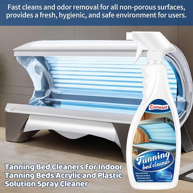 Tanning Bed Cleaner for Indoor Tanning Beds, Plastic Solution Spray Cleaner, Eliminating Particles Potentially Found in Tanning Salons or Spas Centers, Health Clubs 16.91Fl Oz
