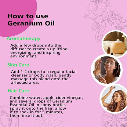 GM Gumili Geranium Essential Oil 1 Oz, 100% Pure Geranium Oil for Diffuser, Skin, Hair, Face, Soap & Candle Making, Aromatherapy & Massage