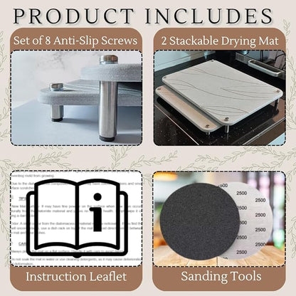 2 PCs Nesting Stone Drying Mat for Kitchen Counter - Fast Drying Mat - Diatomaceous Earth Dish Drying Mat with Non-Slip Feet - Heat Resistant Stone Drying Mat - Stone Dish Drying Mat for Kitchen