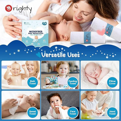 Orighty Baby Washcloths 6 Pack, Ultra Soft Flannel for Delicate Skin, Baby Wash Cloths for Newborns & Infants, Multi-Purpose Babies Bath Towels, Face Towels, Face Cloths, Babies Registry as Shower
