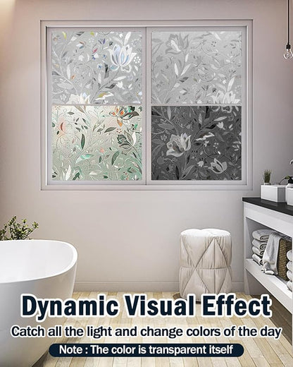 Frosted Tulip Patterned Window Privacy Film with Installation Tools, Stained Glass Decorative Film, Removable, Peep-Proof, Static Cling (17.5 x 157.5 Inch)