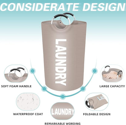 StorageRight 115L Large Laundry Basket, Laundry Hamper, Dirty Clothes Hamper for Laundry, Collapsible, Waterproof Laundry Baskets with Foam Protected Aluminum Handles for Laundry, Dorm, Family (Khaki)