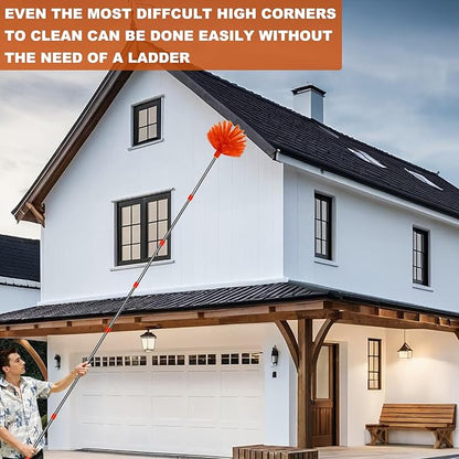 20 Ft+ High Reach Cleaning Tool Kit - Microfiber Feather Ceiling Fan Duster & Cobweb Duster with 3-14 ft Spliceable Pole Duster for Cleaning Fan, Spider Web, Ceiling, Blinds, Furniture Clean