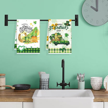 St Patrick's Day Kitchen Towels 16x24 Inch Green Shamrock Hand Towels Rae Dunn St Patricks Day Bathroom Dish Towels Decorations Irish Tea Towels Decoration for Kitchen Bathroom