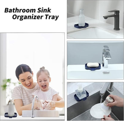 MicoYang Silicone Bathroom Soap Dishes with Drain Spout-Kitchen Sink Organizer,Sponge Holder,Dish Soap Tray,Perfect for Dispenser,Scrubber,Bottle,Cup on Sink or Counter-Navy Blue 4.9"×3.2"