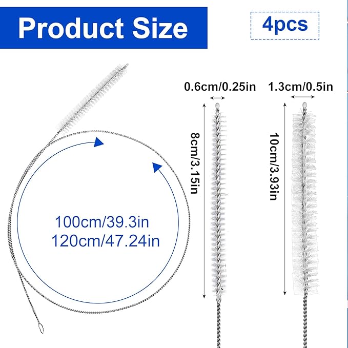 TIESOME 40" and 47" Straw Cleaner Brush, 4PCS Kegerator Feeding Tube Siphon Hose Sunroof Drain Refrigerator Drain