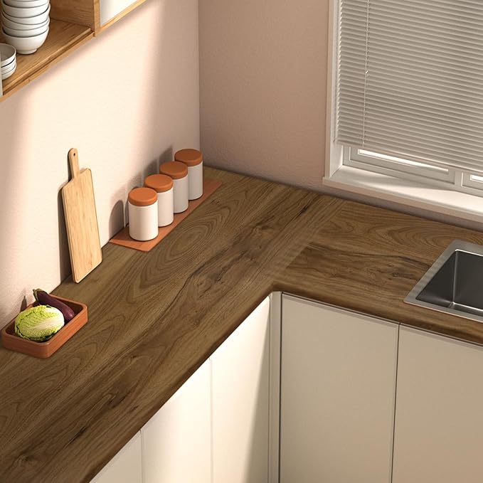 LXCREAT Wood Contact Paper Peel and Stick, Brown Wooden Grain Vinyl Wrap Wallpaper for Countertops Furniture 11.8in x 78.7in, Self-Adhesive Waterproof Wallpaper Drawer Liner Cabinets Walls Desk