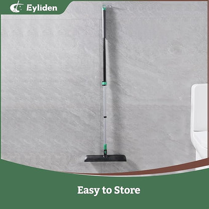 Eyliden Floor Scrub Brush for Stubborn Grime & Deep Cleaning | 15" Wide Head with Rubber Squeegee, Adjustable Long Handle, 2in1 Stiff Bristle Floor Scrubber for Kitchen, Shower, Deck, Patio, Garage
