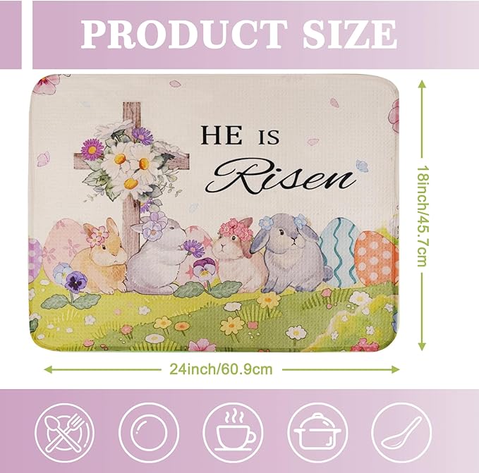 Easter Dish Drying Mat, Ultra Absorbent Easter Drying Mat for Kitchen Counter, Coffee Maker, 18 x 24 Inch