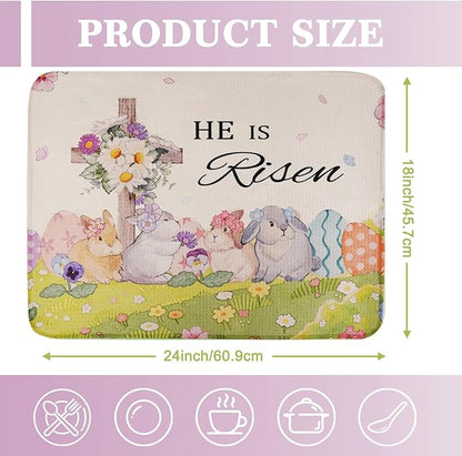 Easter Dish Drying Mat, Ultra Absorbent Easter Drying Mat for Kitchen Counter, Coffee Maker, 18 x 24 Inch