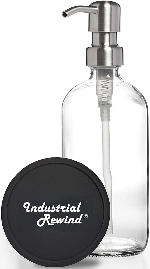 Clear Glass Soap Dispenser, Stainless Pump and Non Slip Coaster/Countertop Protector - 8oz Soap Bottle or Lotion Bottle