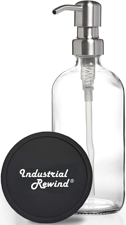 Clear Glass Soap Dispenser, Stainless Pump and Non Slip Coaster/Countertop Protector - 8oz Soap Bottle or Lotion Bottle
