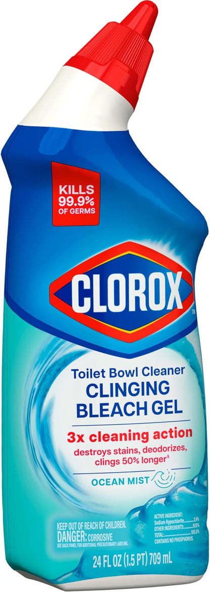 Clorox Toilet Bowl Cleaner Clinging Bleach Gel, Ocean Mist, 24 Fluid Ounces (Package May Vary)
