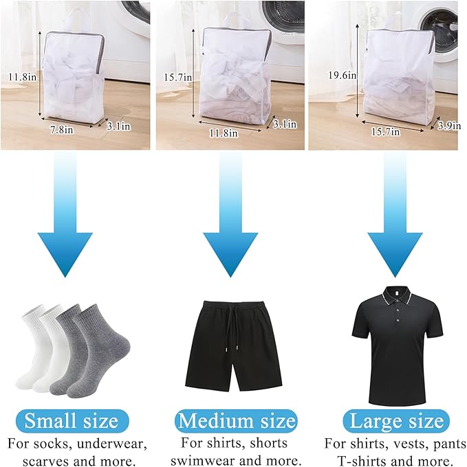 Mesh Laundry Bags for Delicates Reusable Durable Laundry Mesh Wash Bags Large Laundry Travel Bags for College Dorms Apartments Travel Storage Organizer Bag (3Pcs)