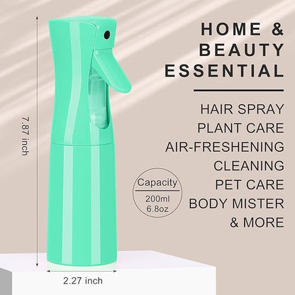 (Green Hair Mister Spray Bottle,Spray Water Bottle Fine Mist Refillable Plants（6.8OZ /200ML） Barber，Showering Pets, Plants, travel, Ironing and Cleaning ﻿ ﻿ ﻿(Continuous Spray)