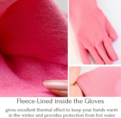 Myungjin Fleece-lined, Long Cuff, Reusable Waterproof Household Dishwashing Non-Slip Cleaning Rubber Gloves (1)